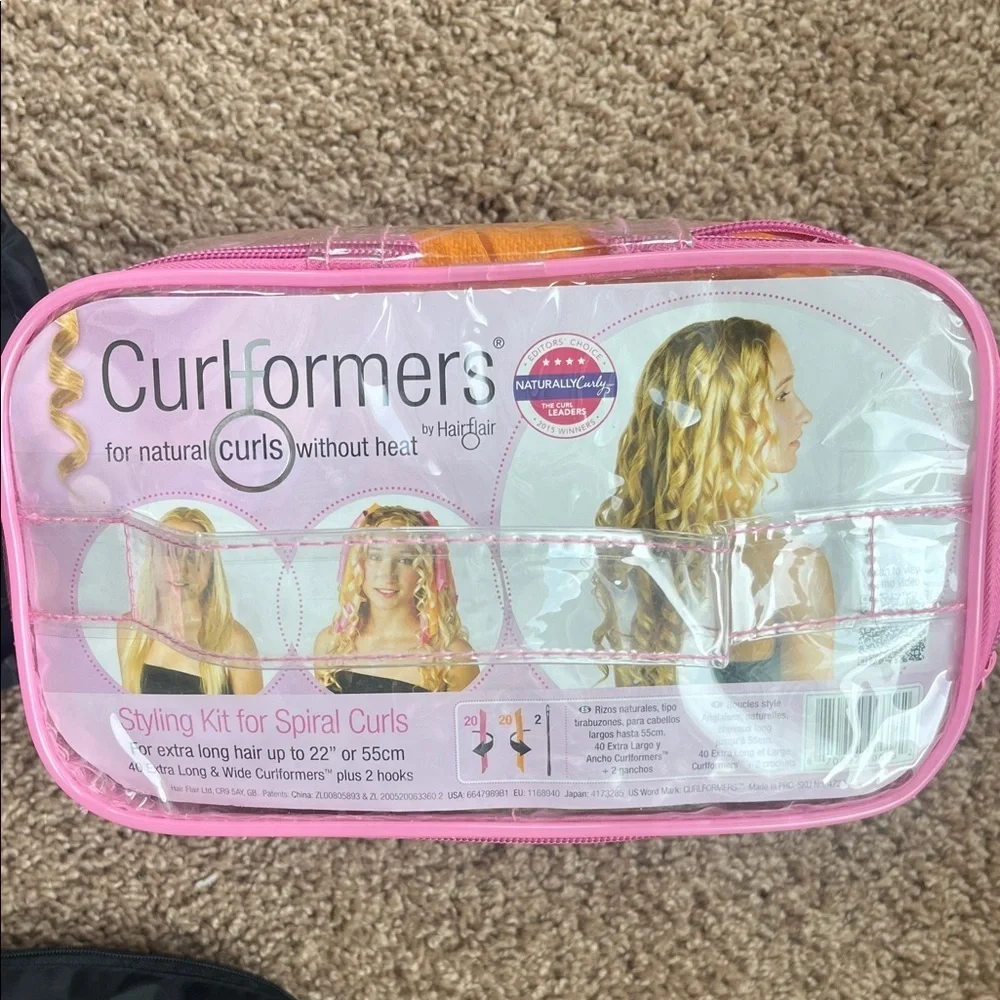 Black Hair Dryer Bonnet with Pink and Orange Curlers
